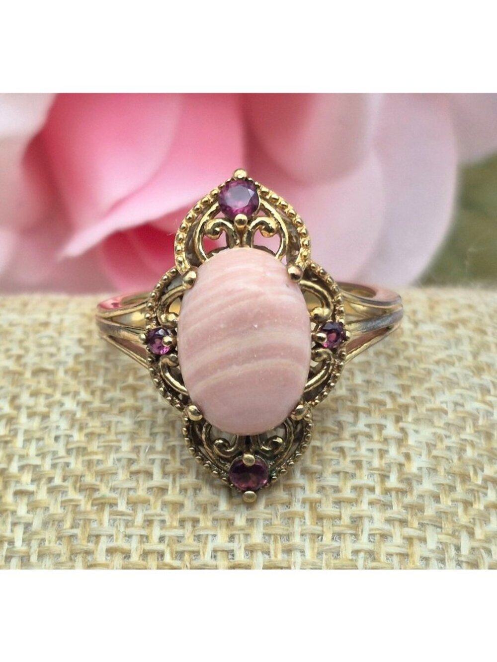 Karis STS Gold Tone Cocktail Ring Pink Center Large Size 11.5 Fairy Core Boho